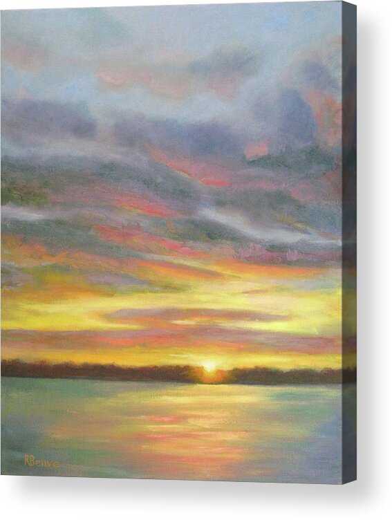 Sunset Acrylic Print featuring the painting Sunset Over Lake by Robie Benve