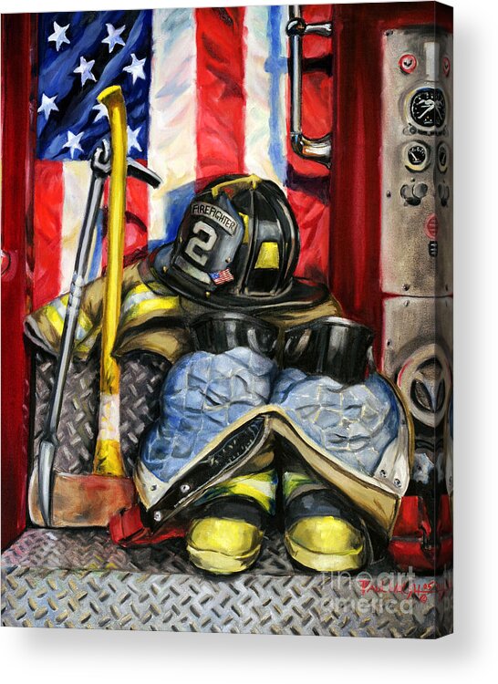 Firefighting Acrylic Print featuring the painting Symbols Of Heroism by Paul Walsh