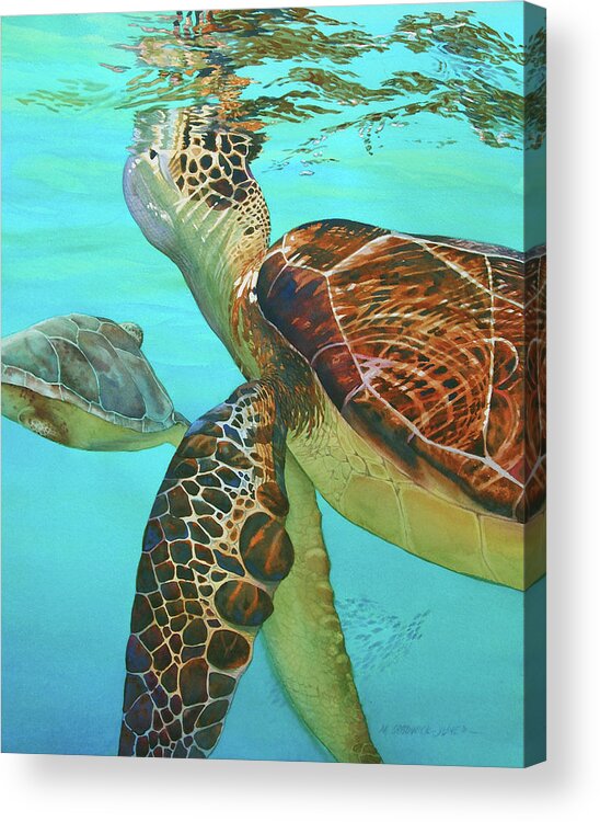 Sea Turtles Acrylic Print featuring the painting Taking a Breather by Marguerite Chadwick-Juner