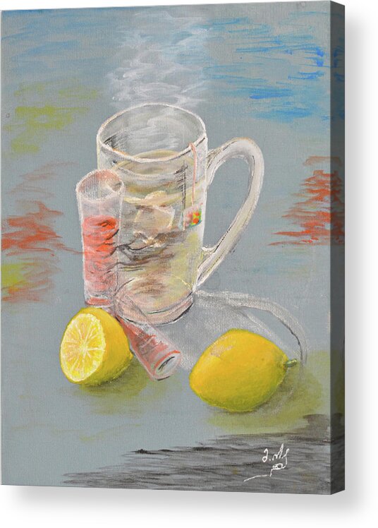 Tea Acrylic Print featuring the painting Tea with Lemon by Medea Ioseliani