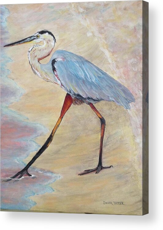 Heron Acrylic Print featuring the painting Testing the Water by Donna Tucker
