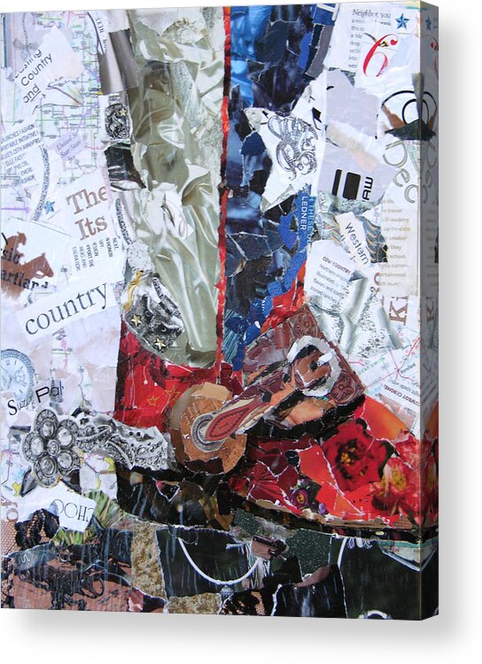 Torn Paper Collage Acrylic Print featuring the painting Texas Boot by Suzy Pal Powell