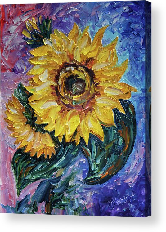 Olena Art Acrylic Print featuring the painting That Sunflower From The Sunflower State Palette Knife Technique by OLena Art