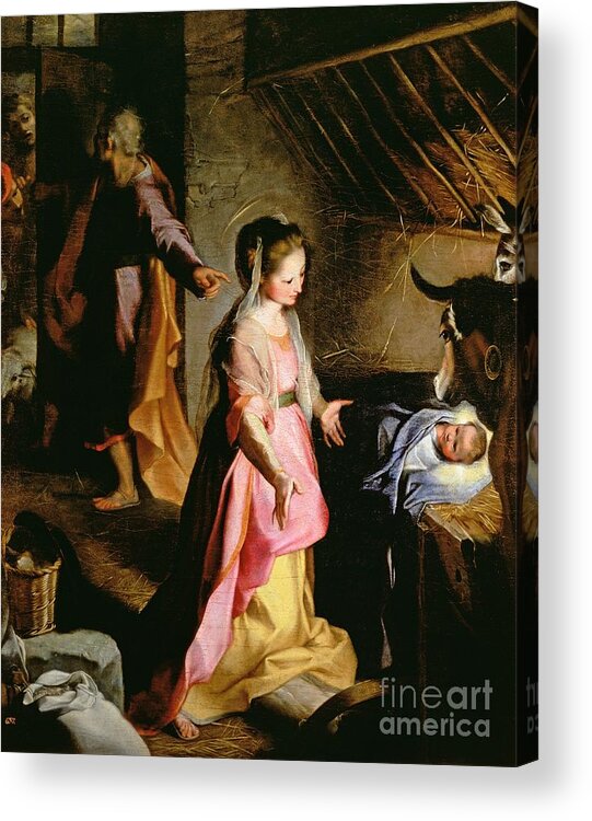 Nativity Acrylic Print featuring the painting The Adoration of the Child by Federico Fiori Barocci or Baroccio