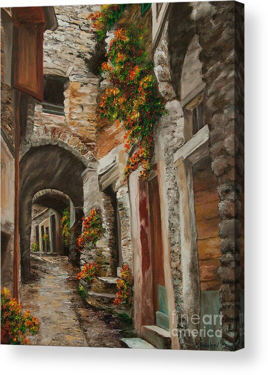 Italy Street Painting Acrylic Print featuring the painting The Alleyway by Charlotte Blanchard