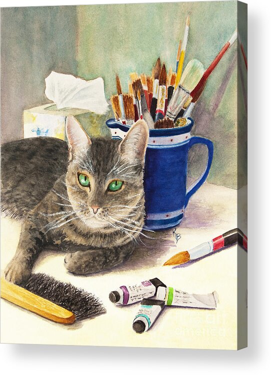 Cat Acrylic Print featuring the painting The Artiste by Karen Fleschler