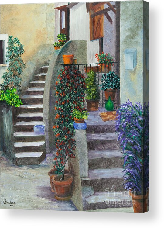 Italy Street Painting Acrylic Print featuring the painting The Back Stairs by Charlotte Blanchard