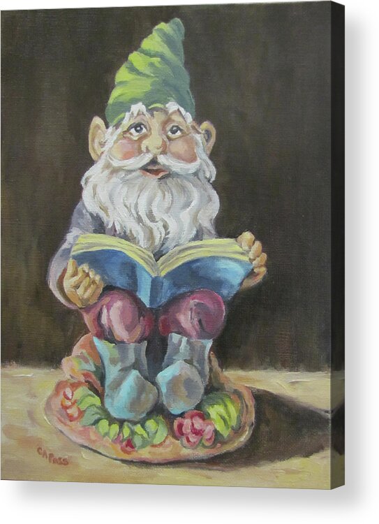 Whimsy Acrylic Print featuring the painting The Book Gnome by Cheryl Pass