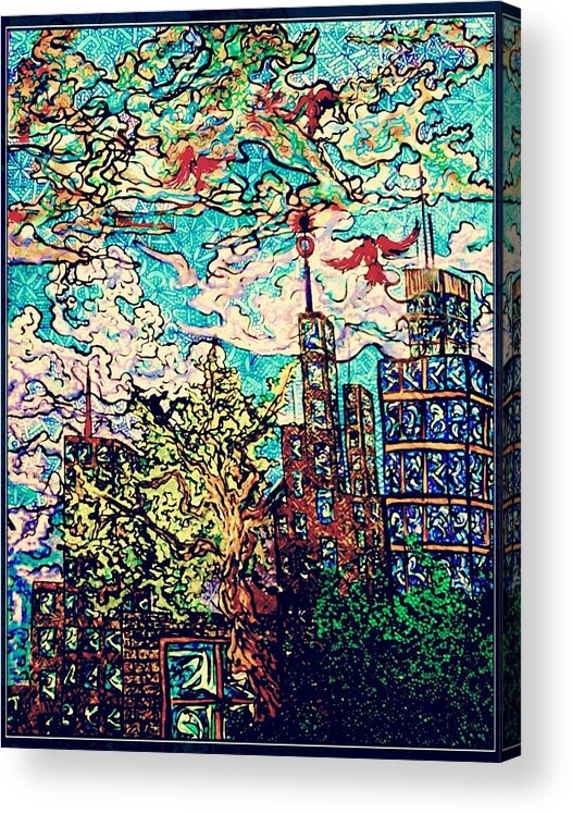 Cityscape Acrylic Print featuring the drawing The City by Angela Weddle