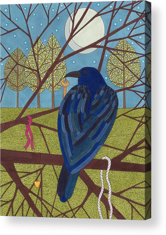 Raven Acrylic Print featuring the drawing The Collector by Pamela Schiermeyer