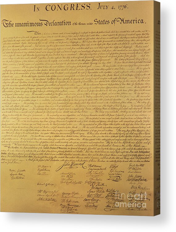 Declaration Of Independence Of The 13 United States Of America Of 1776 Acrylic Print featuring the painting The Declaration of Independence by Founding Fathers