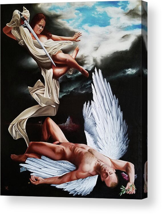 Angels Acrylic Print featuring the painting The Fallen by Vic Ritchey