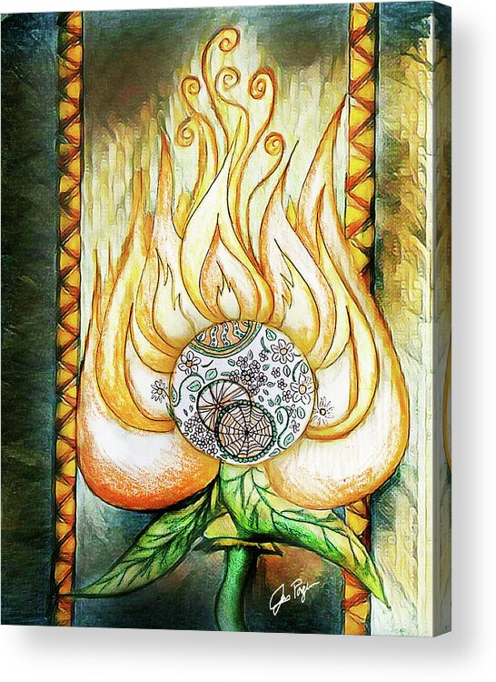 Jennifer Page Acrylic Print featuring the drawing The Flaming Flower by Jennifer Page