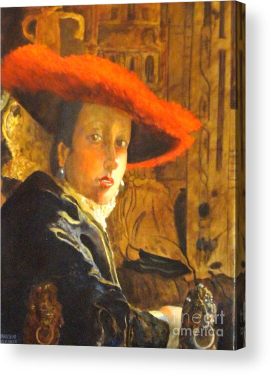 Masterworks Copy Acrylic Print featuring the painting THE GIRL WITH THE RED HAT after Jan Vermeer by Dagmar Helbig