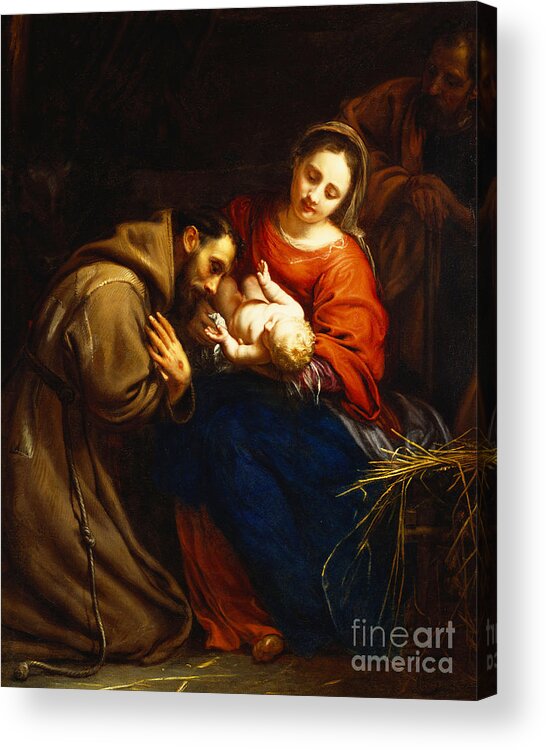 Holy Acrylic Print featuring the painting The Holy Family with Saint Francis by Jacob van Oost