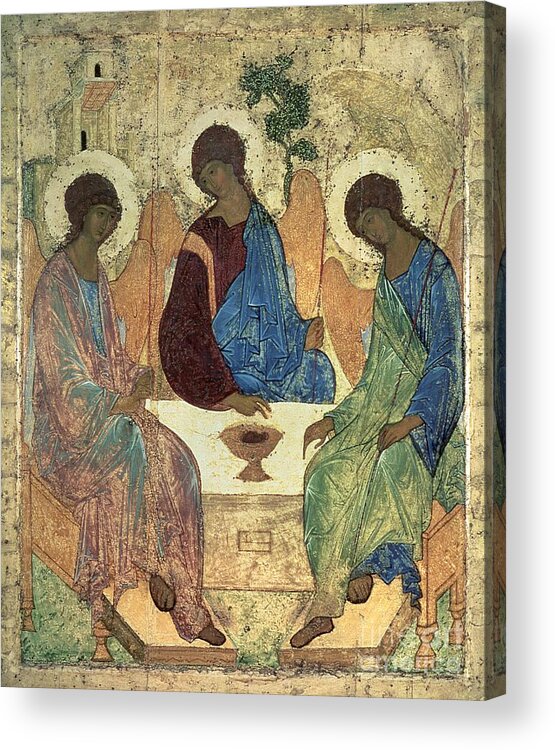 The Holy Trinity Acrylic Print featuring the painting The Holy Trinity by Andrei Rublev