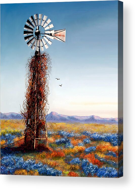 Windmill Acrylic Print featuring the painting The Lonely Windmill by Sena Wilson
