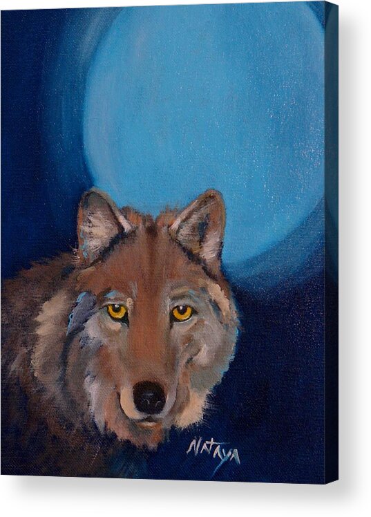 Wolf Acrylic Print featuring the painting The Loner by Nataya Crow