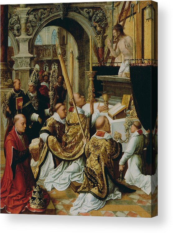 16th Century Art Acrylic Print featuring the painting The Mass of Saint Gregory the Great by Adriaen Isenbrandt