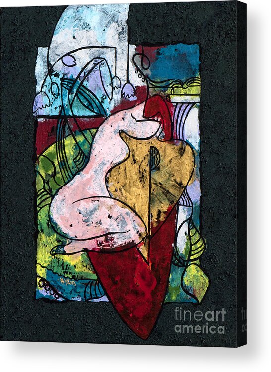 Art Acrylic Print featuring the painting The Musician and Her Golden Tool by Elisabeta Hermann