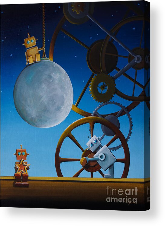 Robots Acrylic Print featuring the painting The Night Shift by Cindy Thornton