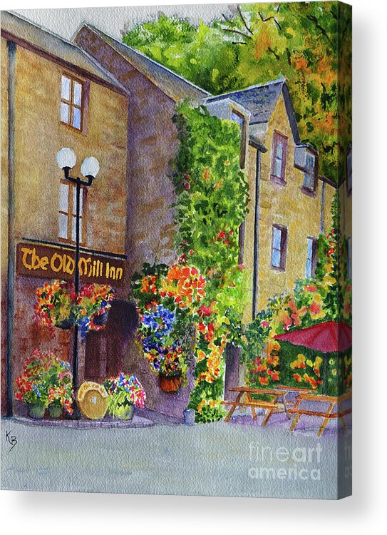 Scotland Acrylic Print featuring the painting The Old Mill Inn by Karen Fleschler