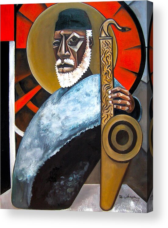 Pharoah Sanders Jazz Saxophone Acrylic Print featuring the painting The Son by Martel Chapman