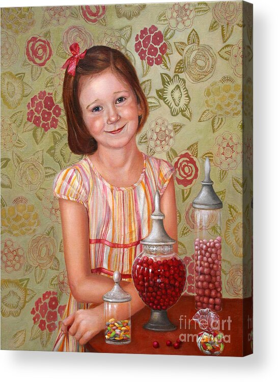 Children Portrait Acrylic Print featuring the painting The Sweet Sneak by Portraits By NC