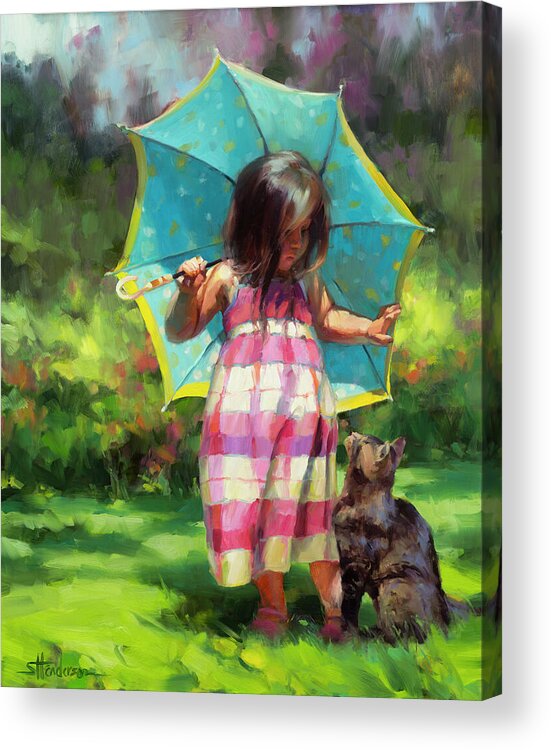 Child Acrylic Print featuring the painting The Teal Umbrella by Steve Henderson