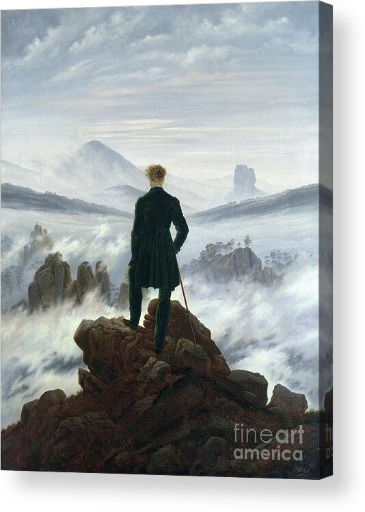 The Acrylic Print featuring the painting The Wanderer above the Sea of Fog by Caspar David Friedrich