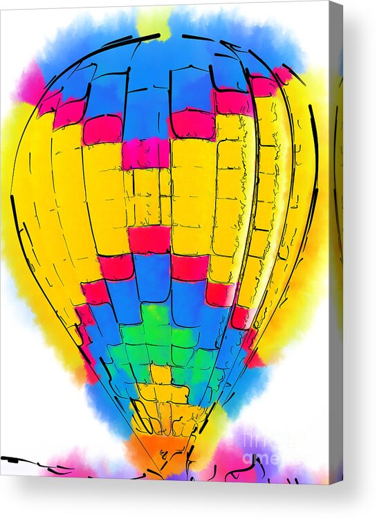 Hot-air Acrylic Print featuring the digital art The Yellow And Blue Balloon by Kirt Tisdale
