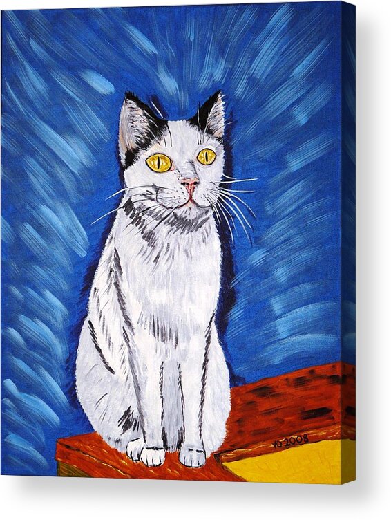 Cat Acrylic Print featuring the painting There is a Bird by Valerie Ornstein