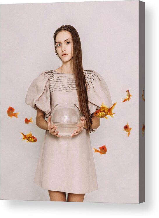 Russian Artists New Wave Acrylic Print featuring the photograph Thoughts of Freedom. Series Escape of Golden Fish by Inna Mosina