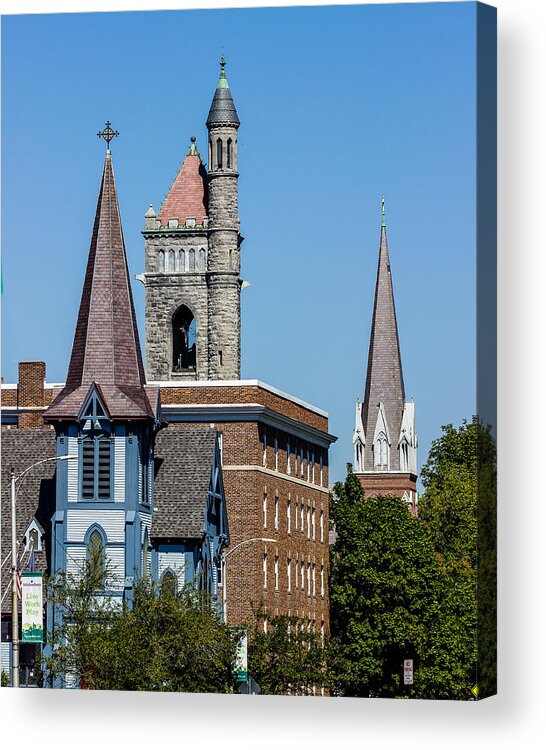 Steeple Acrylic Print featuring the photograph Three Steeples of St Johnsbury Vermont by Tim Kirchoff