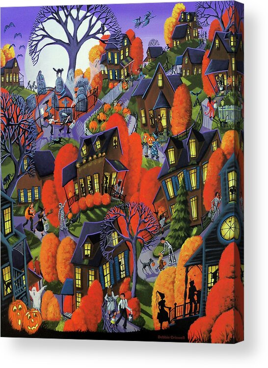 Halloween Acrylic Print featuring the painting Trick Or Treat Halloween 2018 by Debbie Criswell
