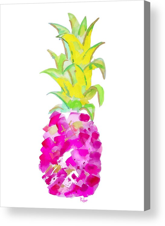 Pineapple Print Acrylic Print featuring the painting Tropical Fuchsia and Gold by Roleen Senic