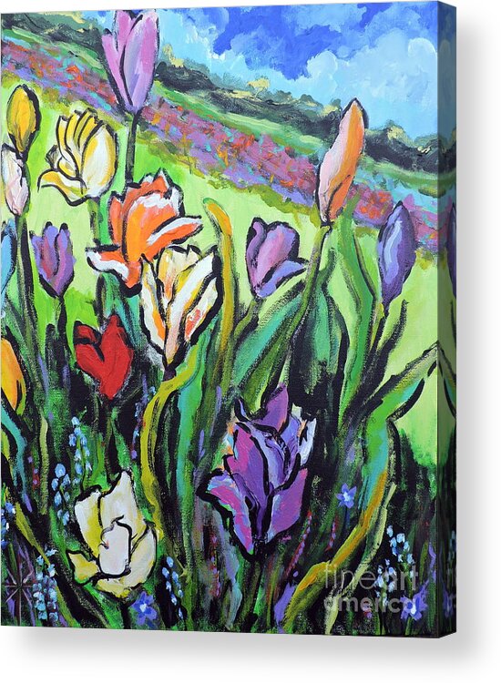 Floral Acrylic Print featuring the painting Tulips by Jodie Marie Anne Richardson Traugott     aka jm-ART