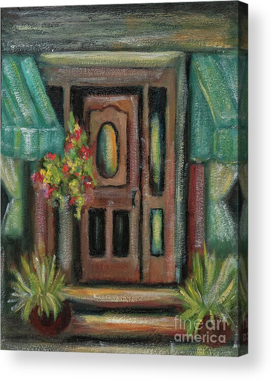  Acrylic Print featuring the painting Turquoise Awning and Door by Pati Pelz