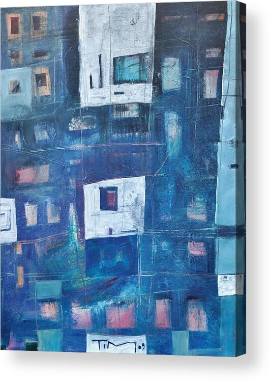 Abstract Acrylic Print featuring the painting Twilight Highrise by Tim Nyberg