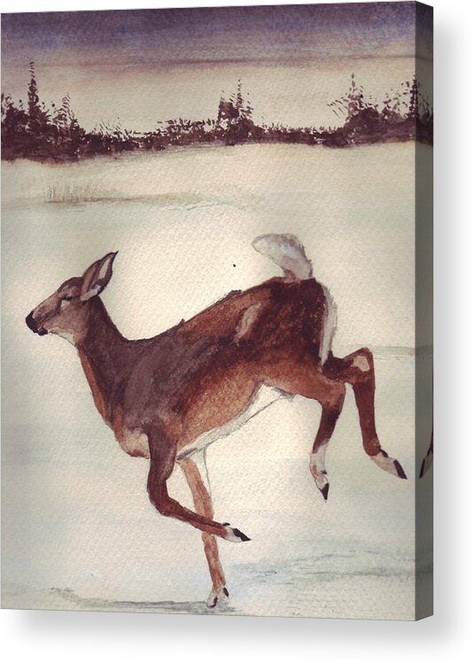 Whitetail Deer Acrylic Print featuring the painting Twilight Run by Debra Sandstrom