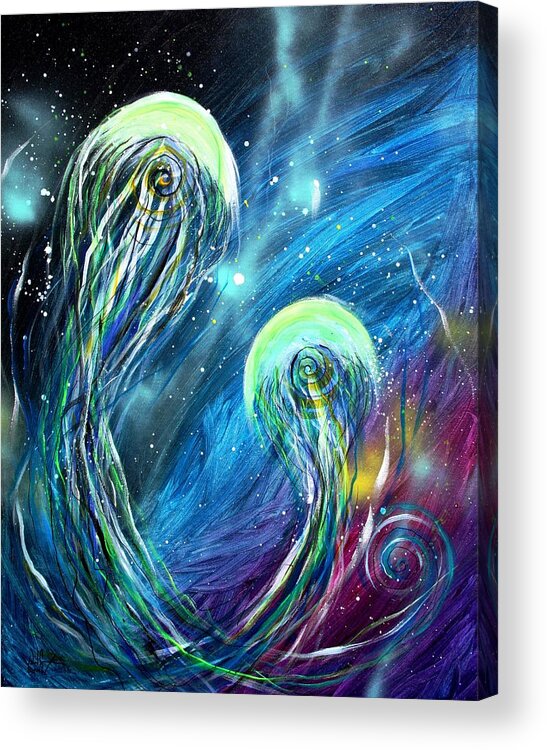Jellyfish Acrylic Print featuring the painting Two Into by J Vincent Scarpace