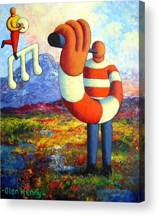  Song Acrylic Print featuring the painting Two soft musicians in mystical irish landscape by Alan Kenny