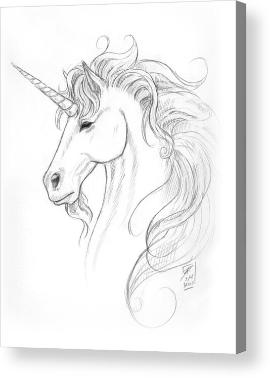 Horse Acrylic Print featuring the drawing Unicorn Portrait by Brandy Woods