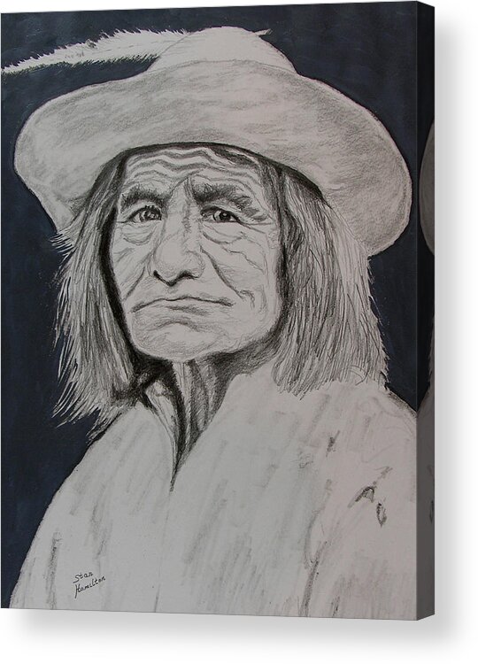 Graphite Acrylic Print featuring the drawing Unknown Indian VI by Stan Hamilton