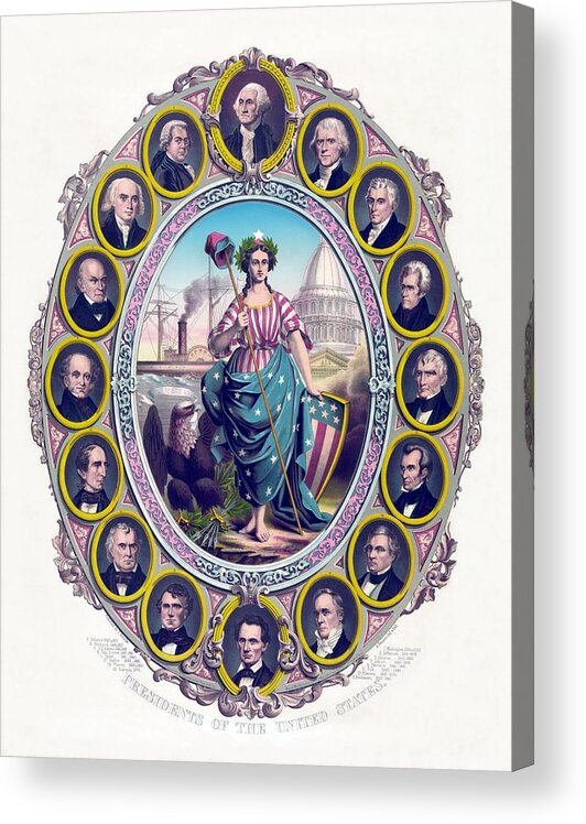 Presidents Acrylic Print featuring the drawing US Presidents and Lady Liberty by War Is Hell Store