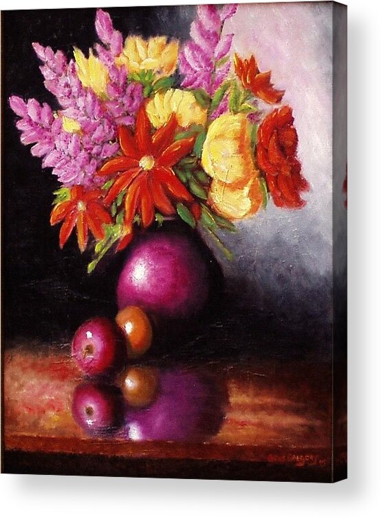 Still Life Acrylic Print featuring the painting Vase with flowers by Gene Gregory