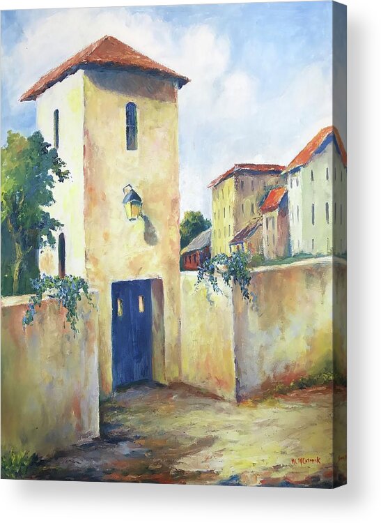 Italian Acrylic Print featuring the painting Tuscan Villa with a Blue Door by ML McCormick