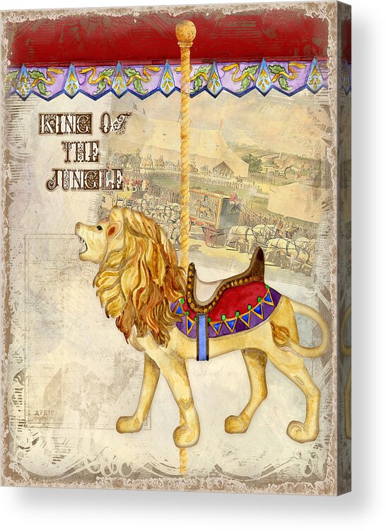 Carousel Acrylic Print featuring the painting Vintage Circus Carousel - Roaring Lion by Audrey Jeanne Roberts