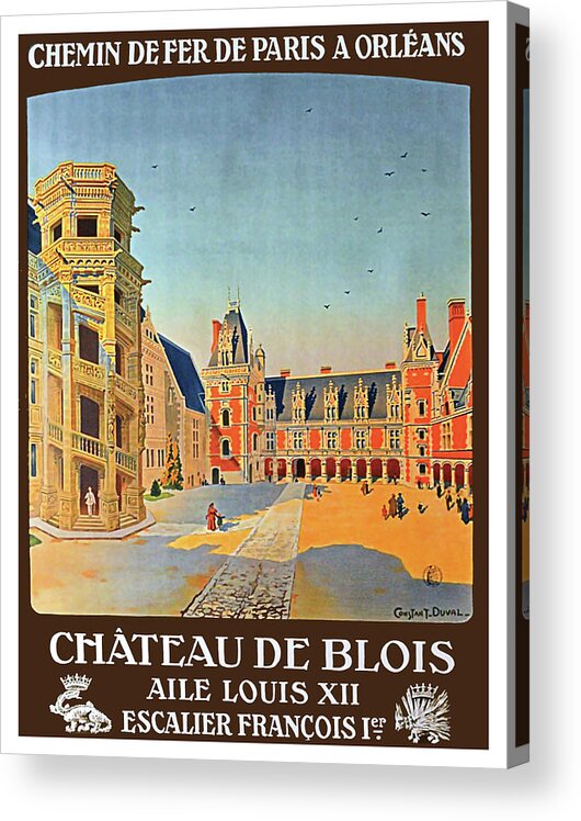 Vintage French Poster Acrylic Print featuring the painting Vintage french poster, Chateau de Blois by Long Shot