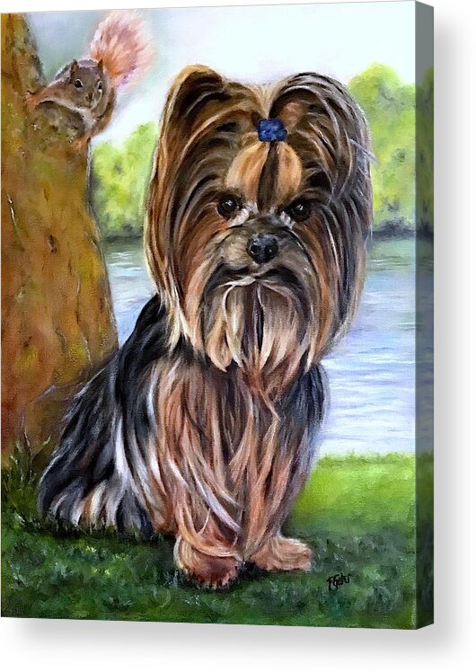Yorkie Terrer Acrylic Print featuring the painting Wanna Play? by Dr Pat Gehr